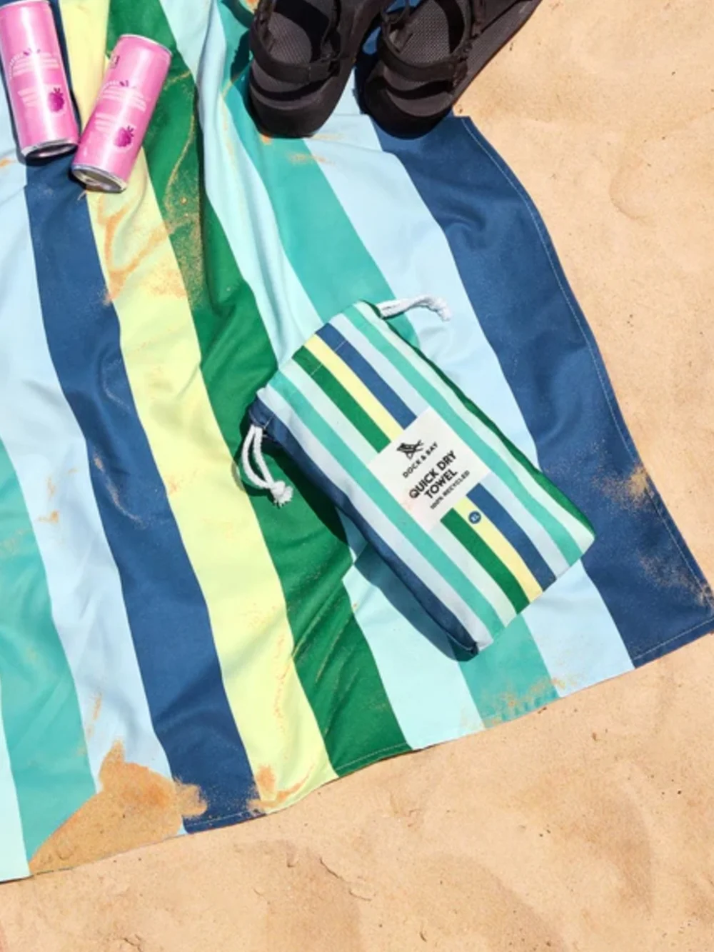 Dock & Bay Quick-Dry Beach Towel XL — Cool Lagoon Teal, Green & Blue Stripe